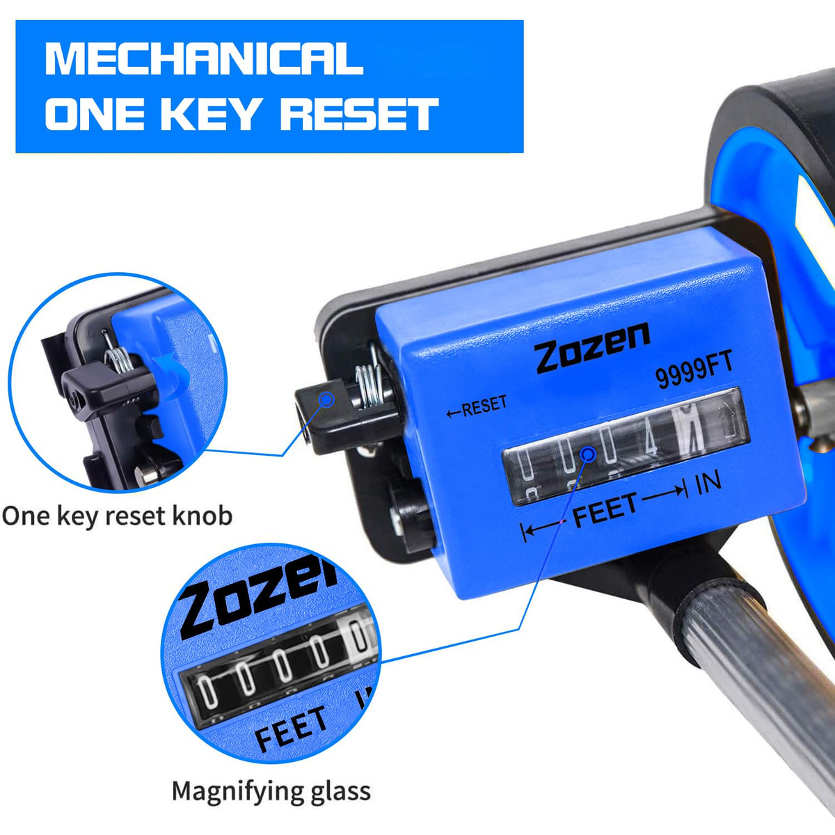 Zozen 6-Inch Measuring Wheel in Feet and Inches, Telescopic Handle, Blue