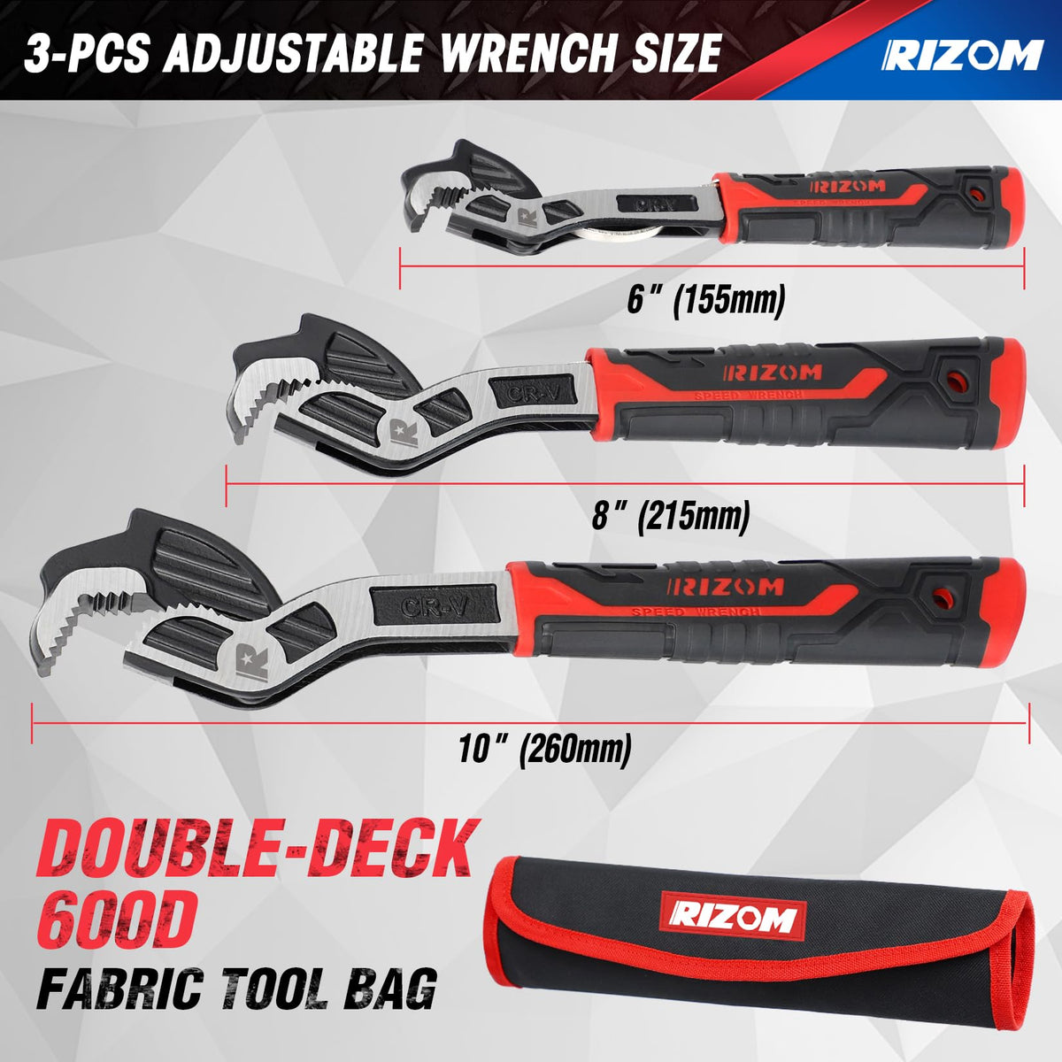 Rizom Self Adjusting Wrench, 6” 8” 10” Pipe Wrench Set