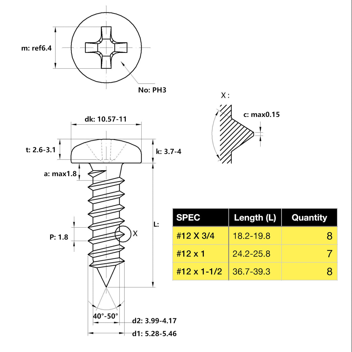 EEEEE Self Tapping Screws Assortment Set 552pcs, Assorted Screws SAE #4#6#8#10#12 304 Stainless Steel Sheet Metal Screws Kit Phillips Drive Wood Screw Assortment (SAE Pan Head 552pcs)