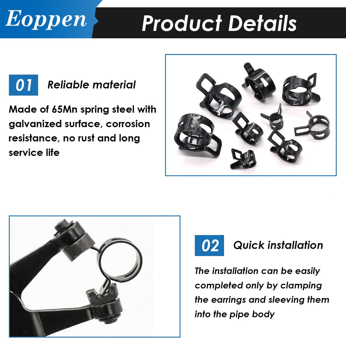 Eoppen 195Pcs 6-38mm Spring Hose Clamps Assortment Kit with Swivel Flat Band Fuel Hose Clamp Plier - 23 Sizes Fuel Line Silicone Vacuum Hose Low Pressure Air Clamps