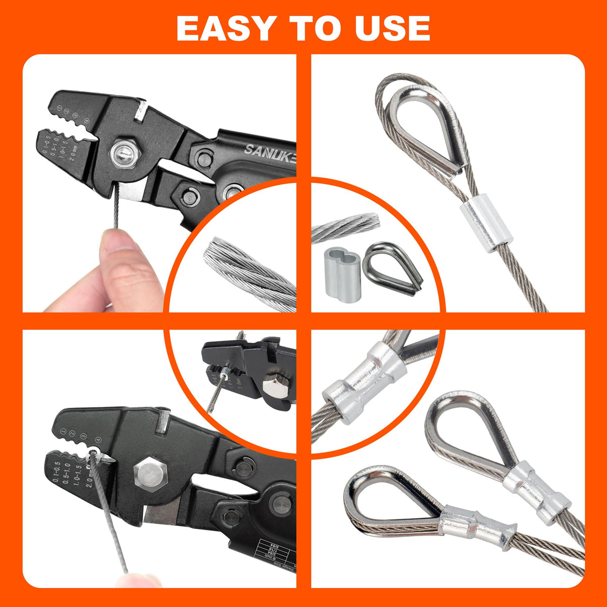 Sanuke Wire Rope Crimping Tool Kit, Swage for 3/64 1/16 5/64 inch Sleeves