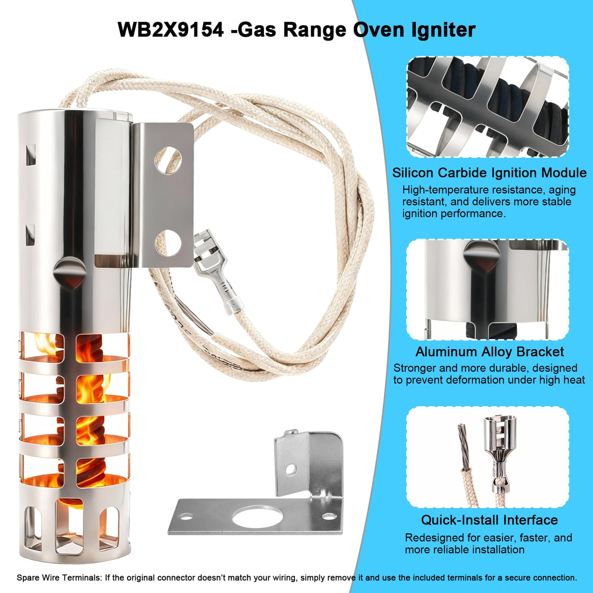WB2X9154 Oven Igniter Compatible with GE Round Gas Range Igniter Replacement Parts WB13K10027 WB13K3 PS243425 AP2014008
