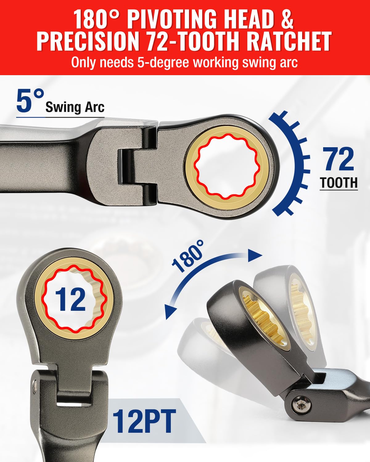 WORKPRO 8-piece Ratcheting Combination Wrench Set, SAE & Nickel Plating