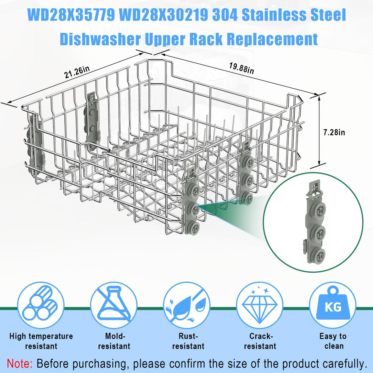 Upgraded 304 Stainless Steel WD28X35779 WD28X30219 Dishwasher Upper Rack Replacement for GE Dishwasher Rack Parts Hotpoint Models ADT521PGF0BS ADT521PGF0WS with WD12X22801 Wheels