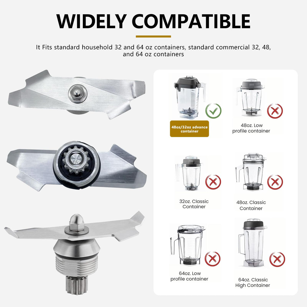 15990 Advance Blade Assembly Replacement Compatible with Vitamix The Quiet One VM0145, BarBoss and Blending Station Advance, Fits 32 oz & 48 oz Advance Containers