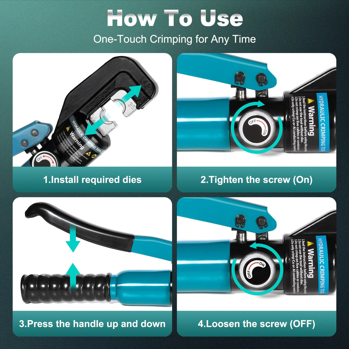 Brileine 10 Tons Hydraulic Crimping Tool with 9 Dies, 12 to 2/0 AWG