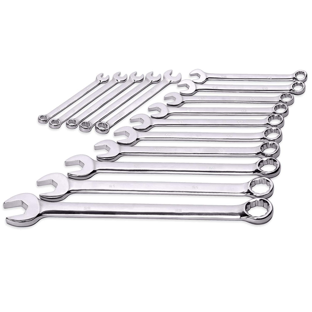 Max Torque 15-Piece Premium Combination Wrench Set, Chrome Vanadium Steel, Long Pattern Design, Include Metric Sizes 8, 9, 10, 11, 12, 13, 14, 15, 16, 17, 18, 19, 20, 21, 22mm with Storage Rack