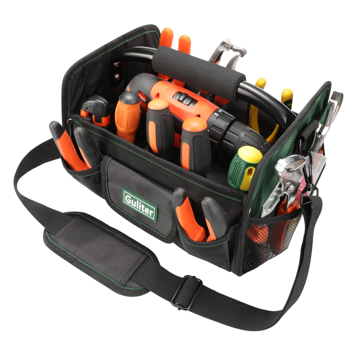 Guliter 11 Inch Small Tool Bag,Open Top Tool Tote,Electrician Tool Bag