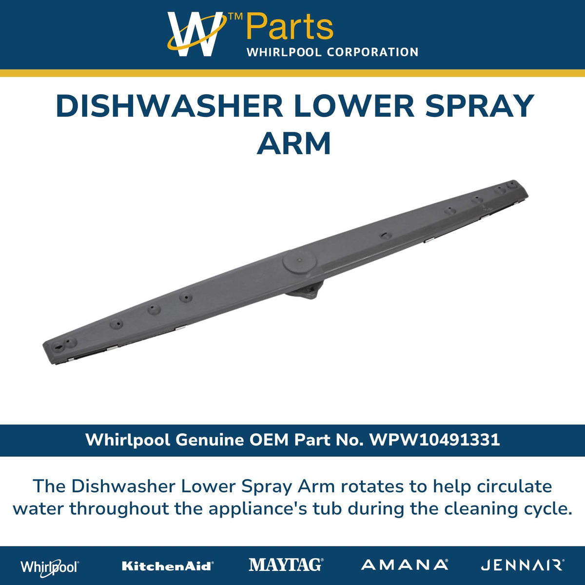 Whirlpool WPW10491331 OEM Dishwasher Lower Wash Arm Assembly