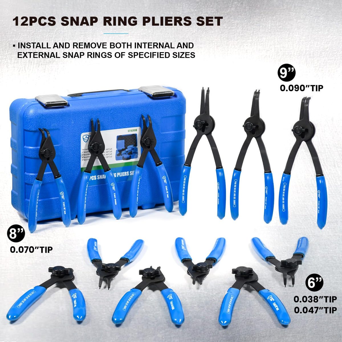 SMOTIVEPRO 12PCS Convertible Internal & External Snap Ring Pliers Set