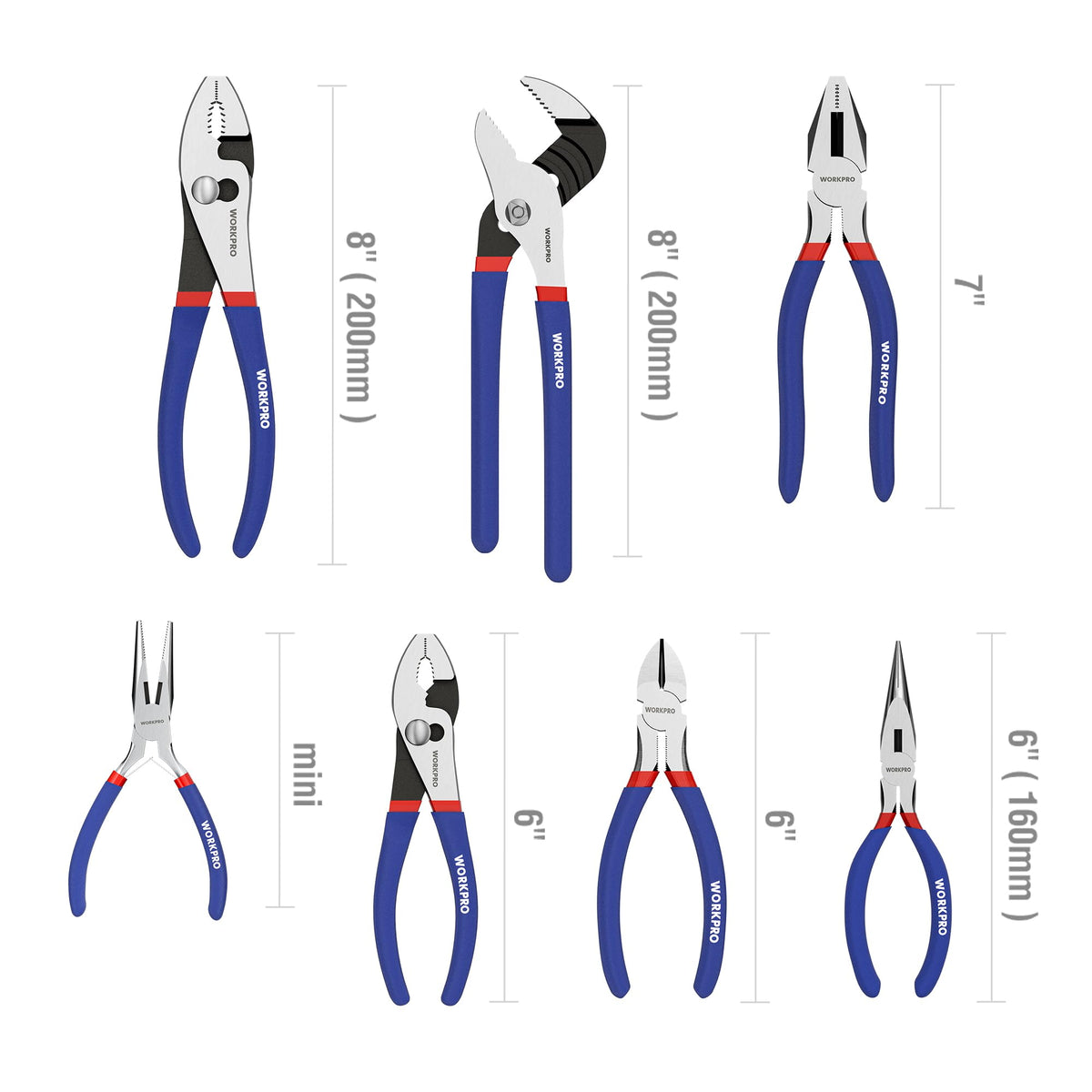 WORKPRO 7-Piece Pliers Set, Pliers Tool Set with Comfort Grip, Blue