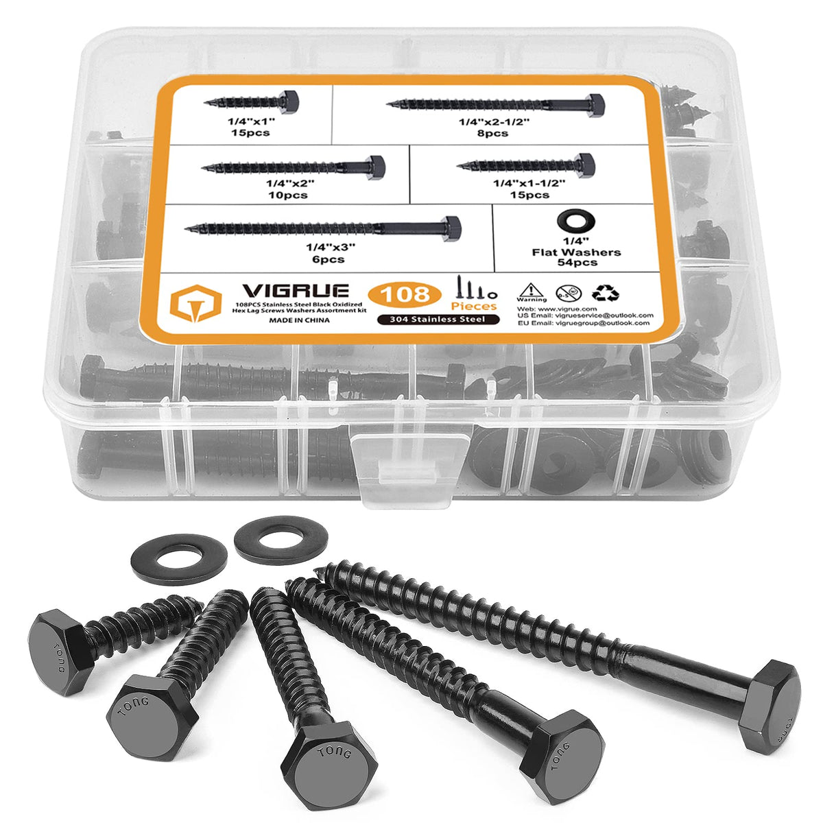 VIGRUE 108PCS Hex Lag Bolts Heavy Duty Wood Screws Assortment Kit
