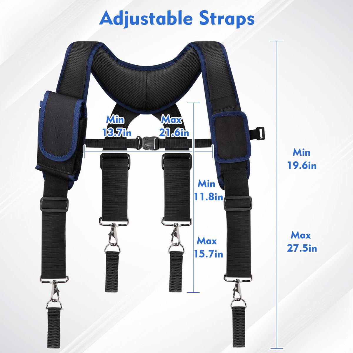 UMYLOV Tool Belt Suspenders for Men, Adjustable Padded Carpenter Tool Belt with Magnetic WristBand Multifunctional Pouch Pocket for Construction Workers (Black)