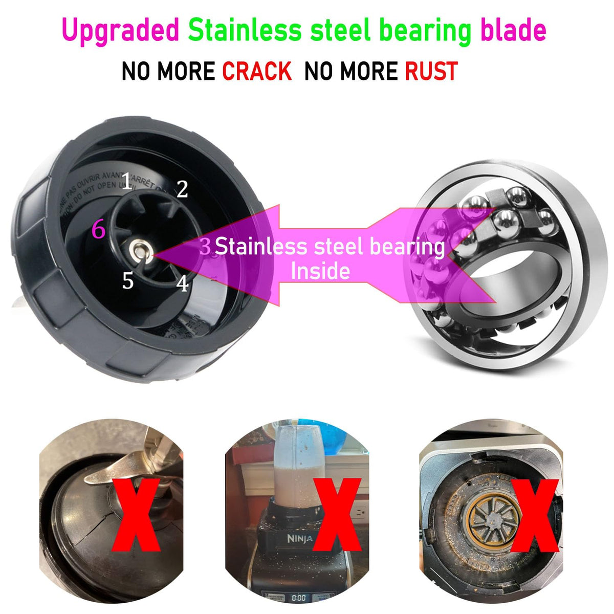 [Upgrade] Replacement 6-Fins Female Blender Blade Parts Compatible with Ninja Auto iQ Blenders. [4Inch Female Fins ONLY]