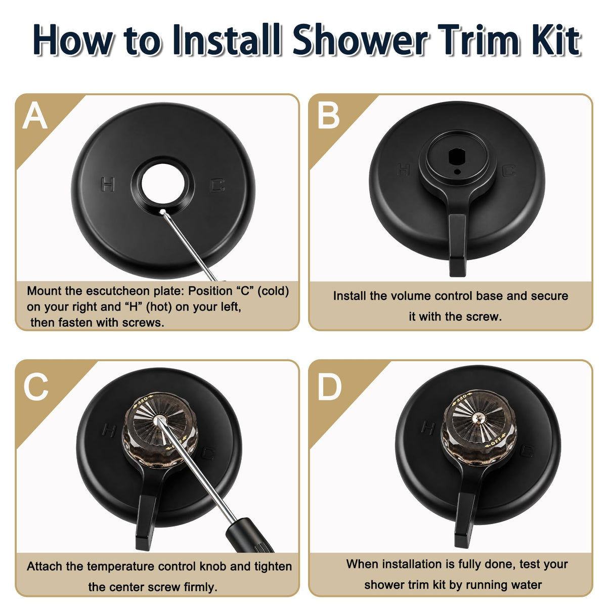Shower Valves 5-1/2" Trim Kit, Compatible with Mixet MTR-5, Compatible with Mixet Tub and Shower Faucets, Includes 5-1/2 Inch OD Black Flange, Temperature Handle and Volume Control Handle