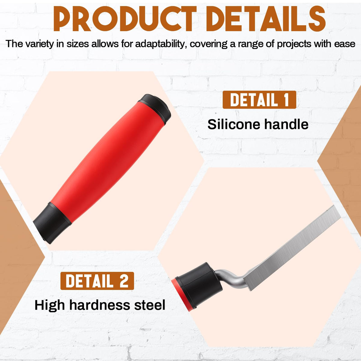 3 Pcs Pointer Trowel, 6-3/4" by 1/4", 3/8", 1/2",Rubber Handle