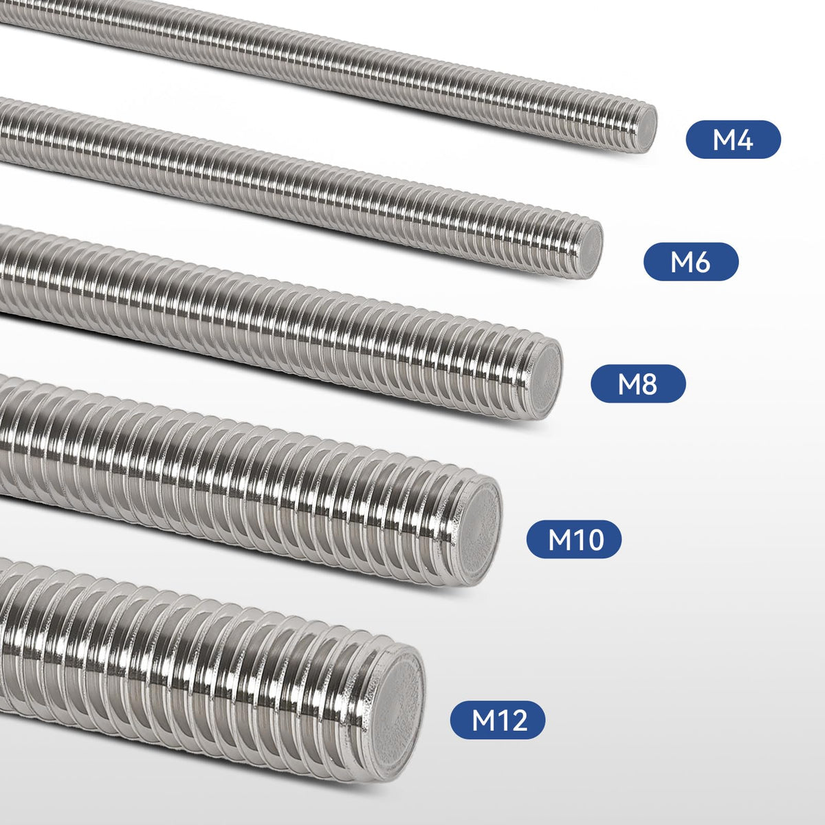 Arwnnklo 12 Pcs 304 Stainless Steel M6 Threaded Rod,12"(305mm)
