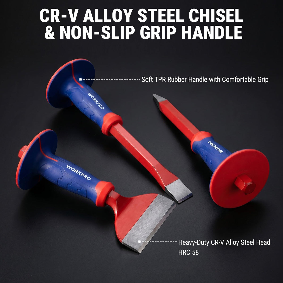 WORKPRO 3PCS Masonry Chisel Set, Stone Concrete Rock Chisel with Hand Guard