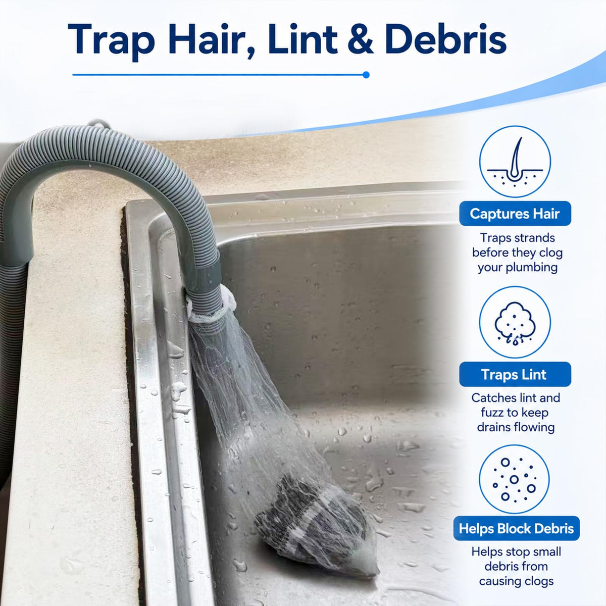 100 Pack Washing Machine Hose Lint Traps with Cabl