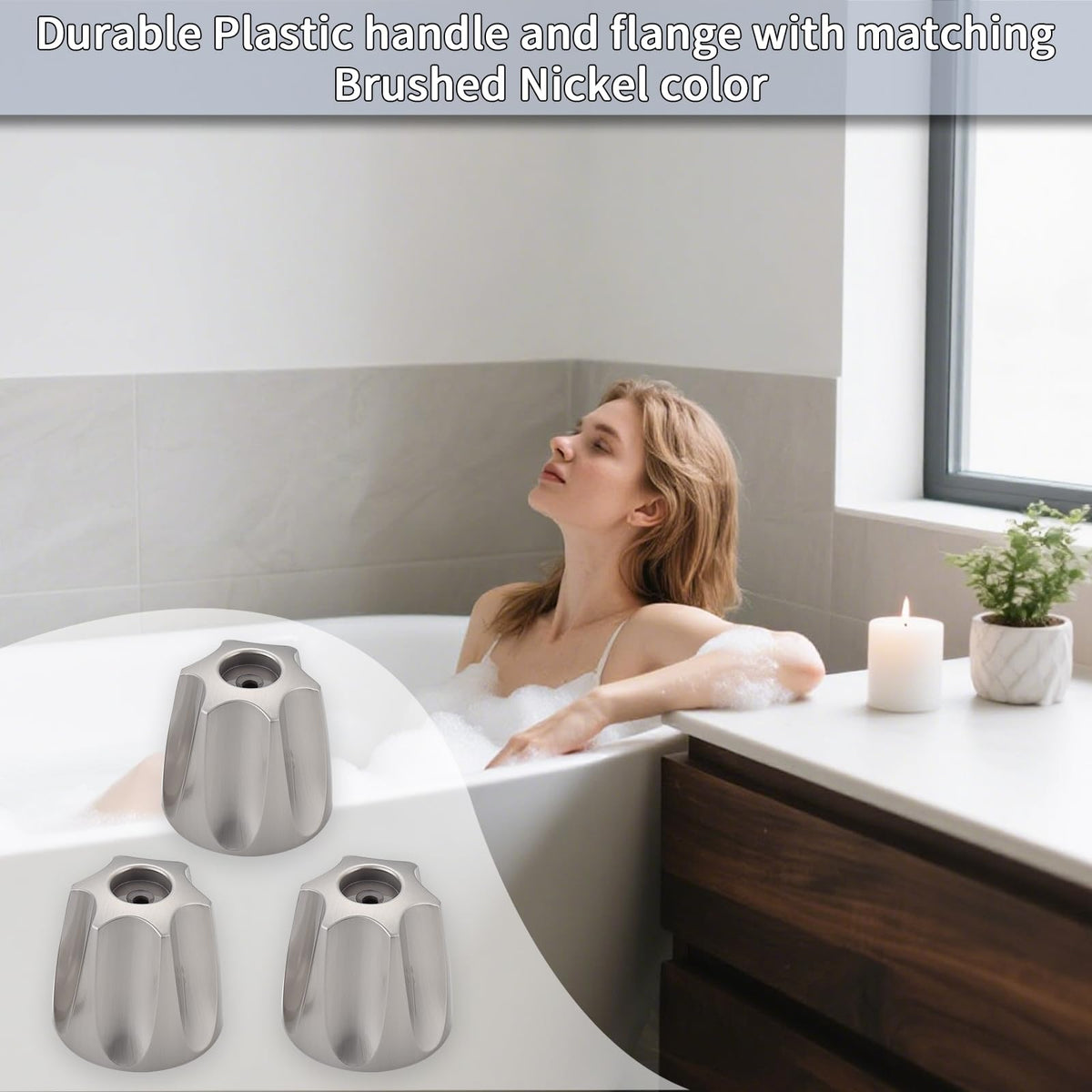 Bathtub and Shower 3-Handle 39619 Remodel/Rebuild Trim Kit for Price Pfister Verve Faucets, Knob Handles 12H-2H, 12H-2C, 12H-18D Stems (Brushed Nickel Finish)