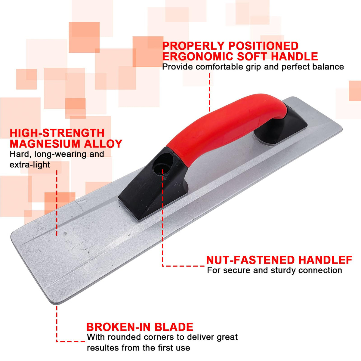 WYPROCEED Magnesium Hand Float, 16 x 3-2/5 Inch Beveled End Concrete Float