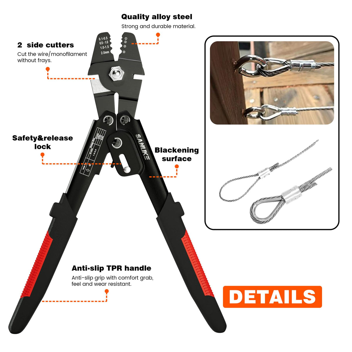 Sanuke Wire Rope Crimping Tool Kit, Swage for 3/64 1/16 5/64 inch Sleeves