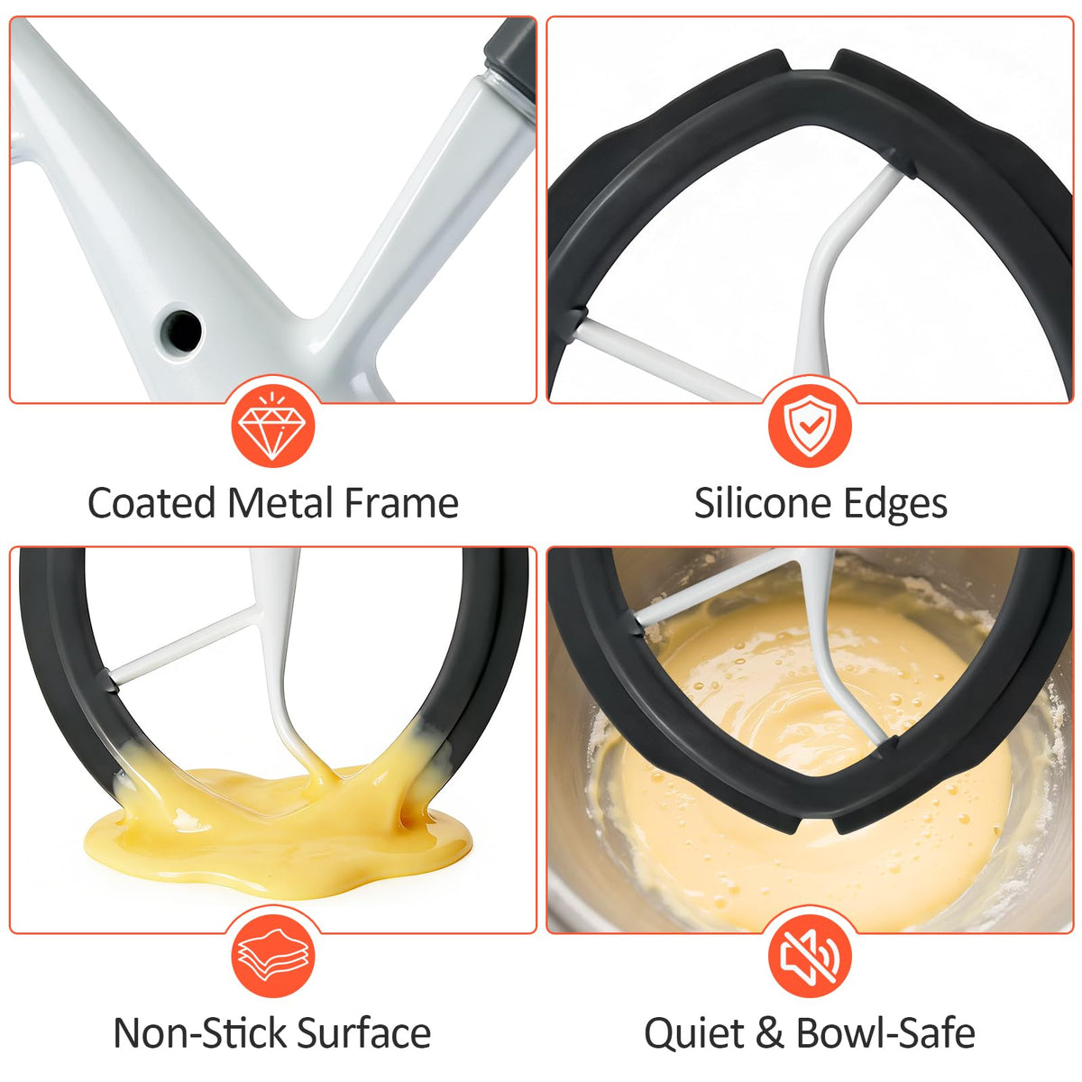 Flex Edge Beater Compatible with KitchenAid 5.5-6 Quart Bowl-Lift Stand Mixers, 6QT Paddle Attachment Replacement with Silicone Scraper, Heavy Duty Mixer Accessories, Dishwasher Safe