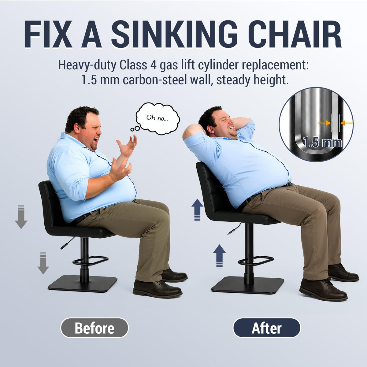 MASTERY MART 19.5" to 28" Adjustable Gas Lift Cylinder Replacement, Heavy Duty 1000 Lbs Hydraulic Pneumatic Shock, Chair Height Extender for Bar Stool, Office Chair Cylinder Replacement