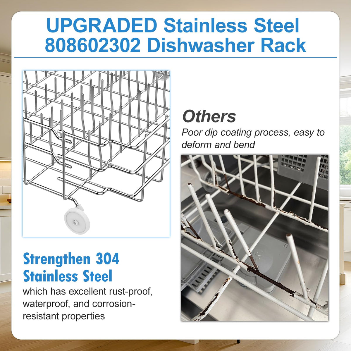 808602302 Dishwasher Rack Replacement for Frigidaire Lower Rack Replacement
