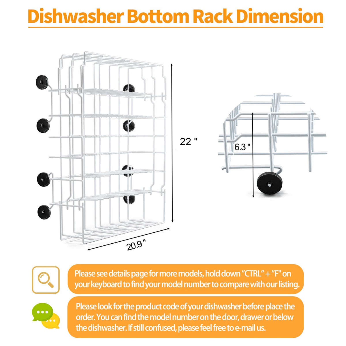 808602302 Dishwasher Lower Rack Replacement for Frigidaire Gallery Dishwasher Rack Part Bottom Rack Frigidaire Kenmore Dish Washer Lower Drawer Tray LFBD2409LF3C FDB1050REC4 Dish Rack 154174501 Wheel