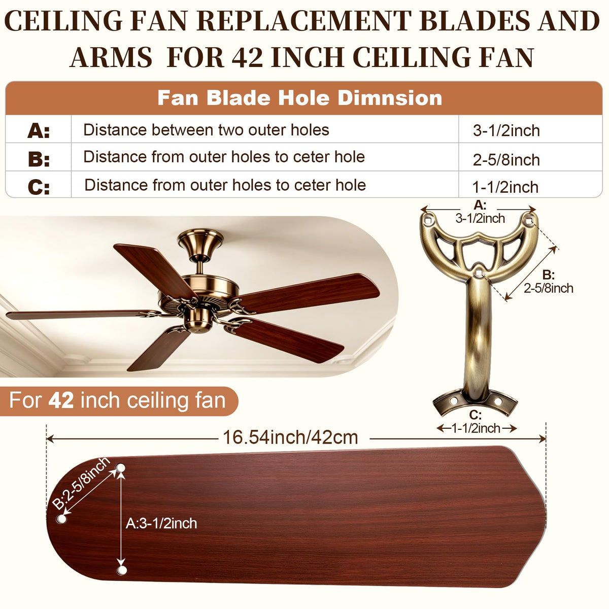 16 1/2" Replacement Fan Blades and Arms for 42 Inch Ceiling Fans