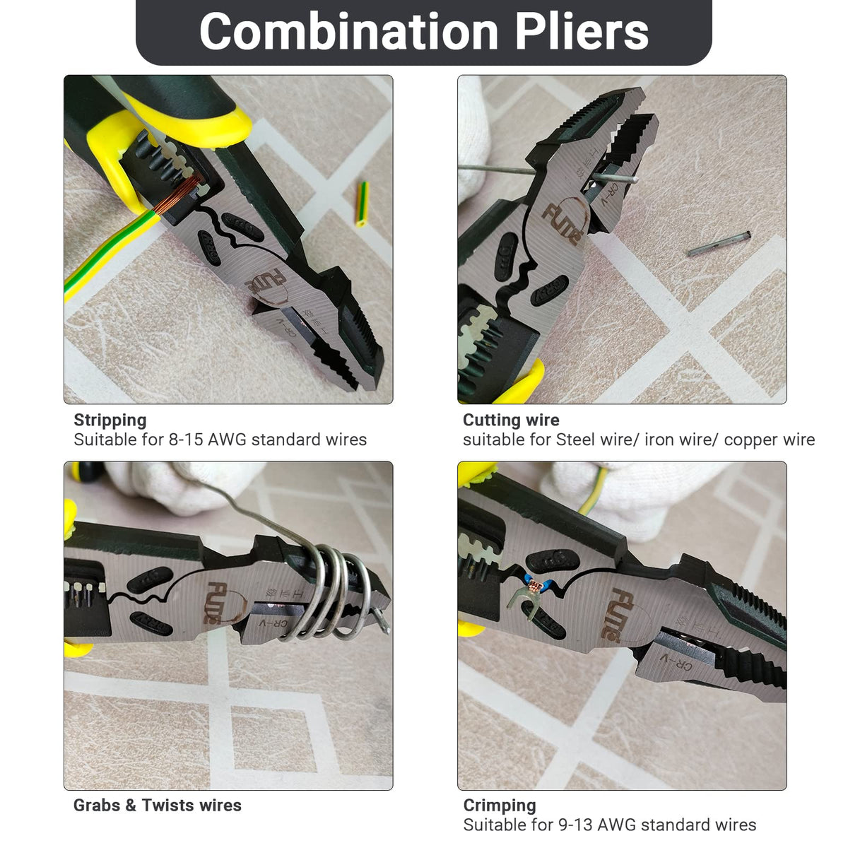 4-in-1 Pro Lineman Plier Tools -9” Combination Pliers with Wire Stripper+Crimper+Cutter+ Winding Function,Industrial Grade Linesman Plirs-Chrome Vanadium Steel Forged