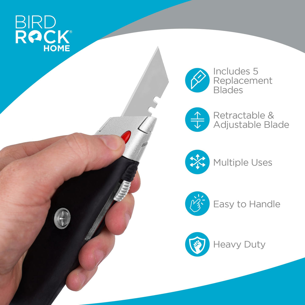 INTERNET'S BEST Premium Utility Knife Set, Retractable Box Cutter with Rubber Handle, Heavy-Duty Cutting for Cardboard, Carpet, Plastic, Retractable Blade, Includes 2 Razor Knives & Extra Blades