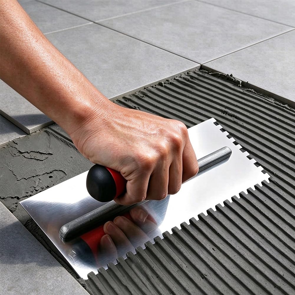 6 Pack Tile Tools Set, Stainless Steel Square Notch Trowel Set; Rubber Grout Float ; Grout Float Sponge for Mortar Tiling Installation Grouting