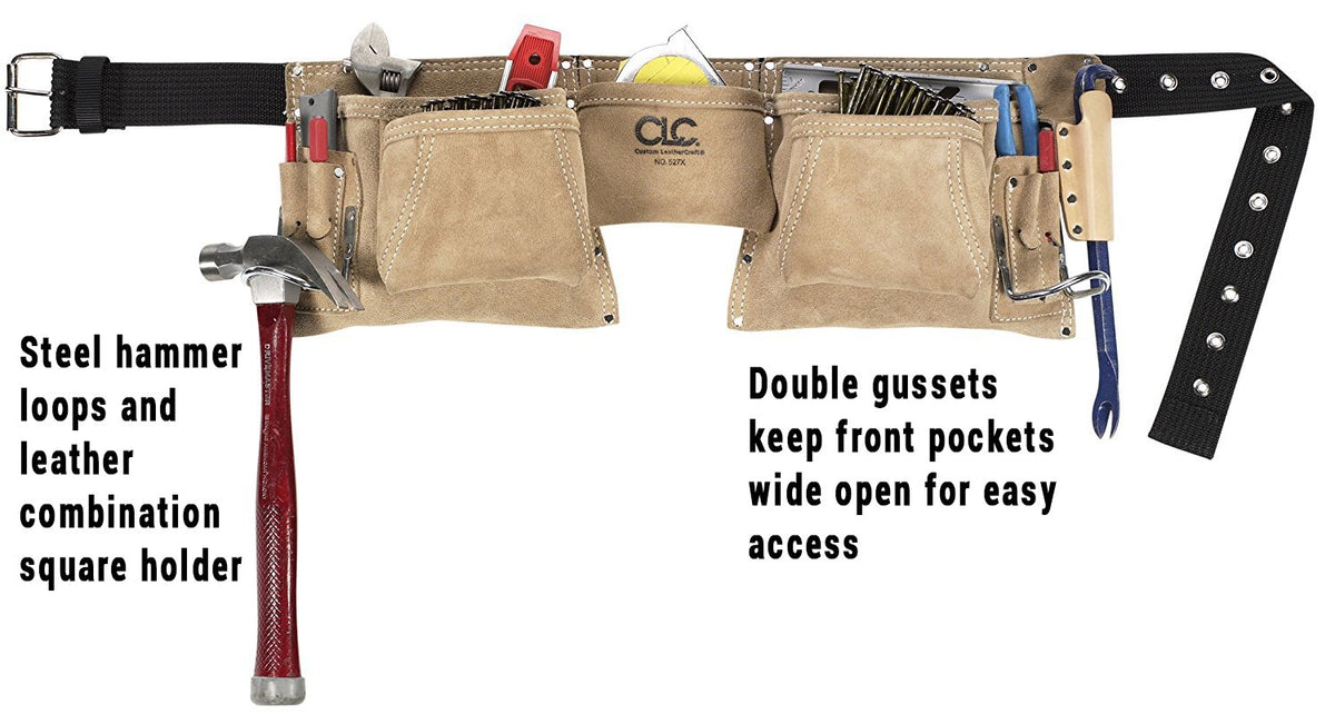 Custom Leathercraft527X Heavy Duty Top Grain Suede Construction Work Apron, 2 Hammer Loops, 12 Pocket,Cream White