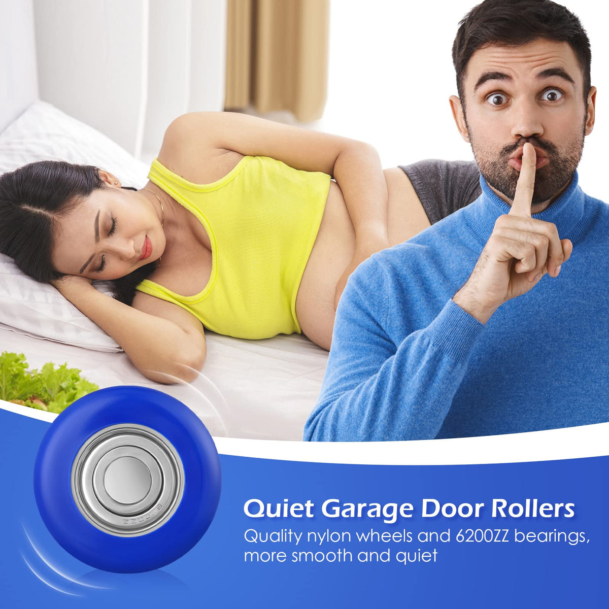 Treela 24 Pcs 1.8” Nylon Garage Door Rollers, Quiet Durable Garage Door Replacement Wheels Kit for 2" Track 7" Extended Stem Smooth High Load 6200zz Double Seal Precision Ball Bearings Parts