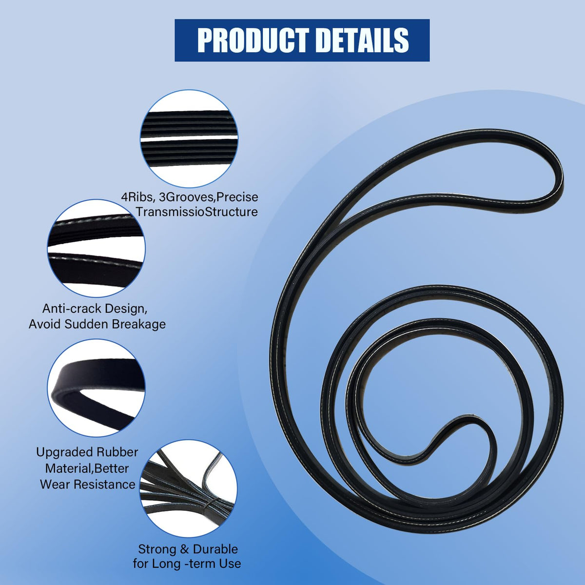 𝐔𝐩𝐠𝐫𝐚𝐝𝐞𝐝 Dryer Drum Drive Belt Premium Dryer Replacement Part Compatible with GE GTD42EASJ2WW GTD33GASK0WW GTD65EBSJ3WS DBXR463ED1WW GTDP180ED0WW GTD33EASK0WW 89.5 in