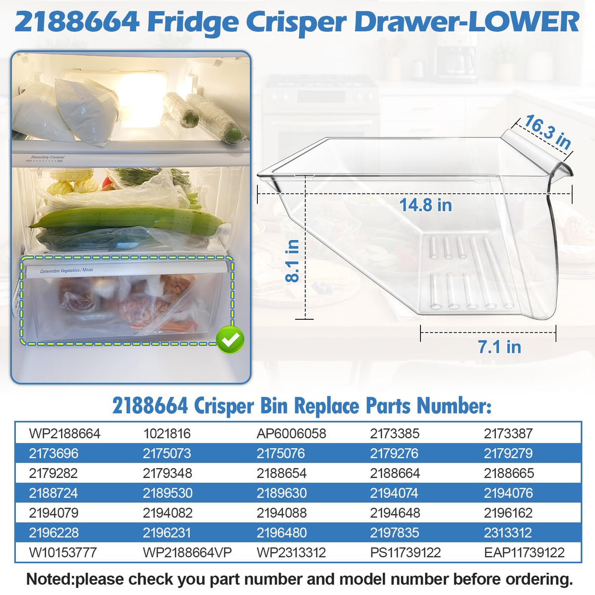 UPGRADED 2188656 Upper Refrigerator Crisper Bin & 