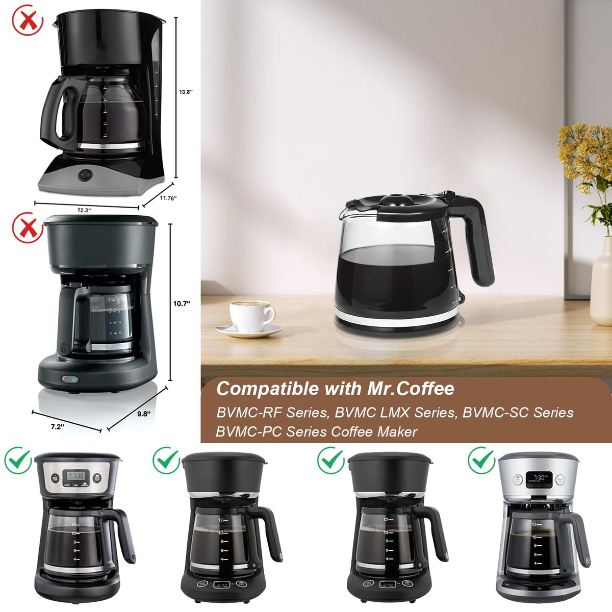 12 Cup Coffee Maker Replacement Pot Compatible with Mr. Coffee