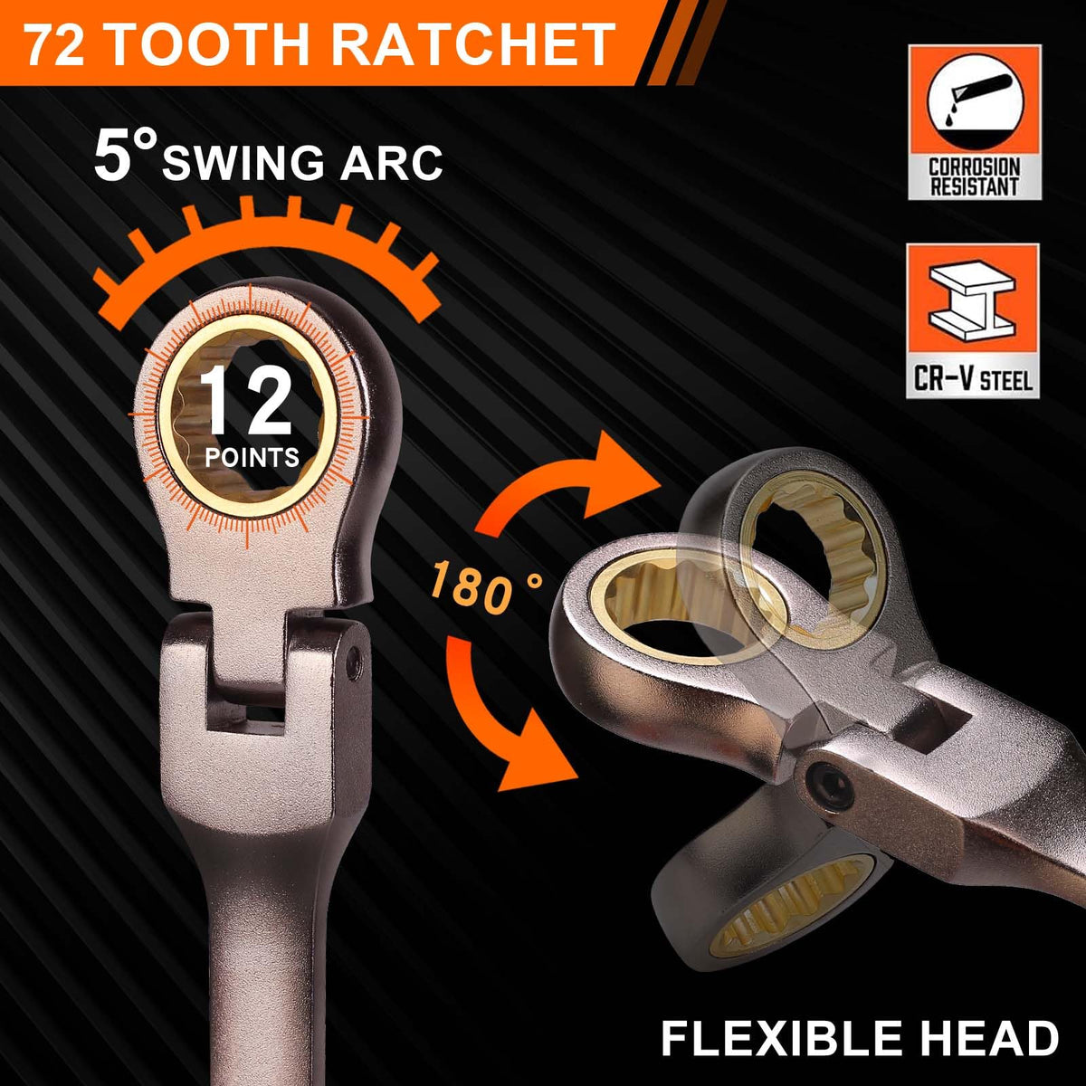 Qnkaa Flexible Ratcheting Wrench Set 24pcs Metric 8-19mm & SAE 1/4” to 7/8“