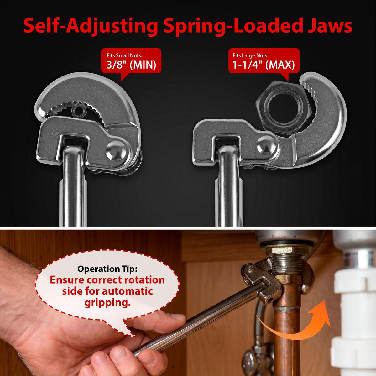 14PCS Plumbing Wrench Faucet Installation and Removal Tools, Under Sink Wrench Tool Set, Spring-Loaded Basin Wrench, Adjustable Wide-Jaw Wrench, Multifunctional Plumbing Tool for Kitchen & Bathroom