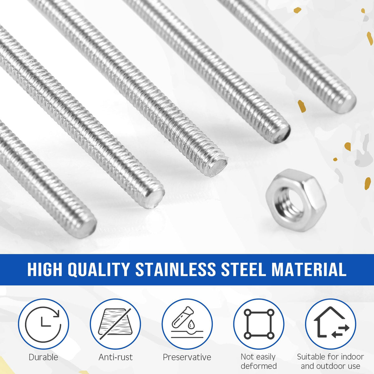 Blulu 100 Set 8/32 Inch Threaded Rods with Hex Nuts 12.99 Inch 100 Pcs Threads 100 pcs Stainless Steel Hex Nuts Right Hand Beaded Garden Stake Rods for Clamp Hanger