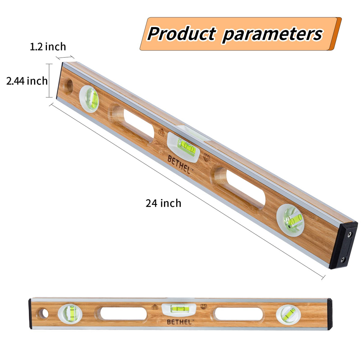 BETHEL Bamboo Level, 24 Inch Level Tool Resists Mortar Adhesion Measuring