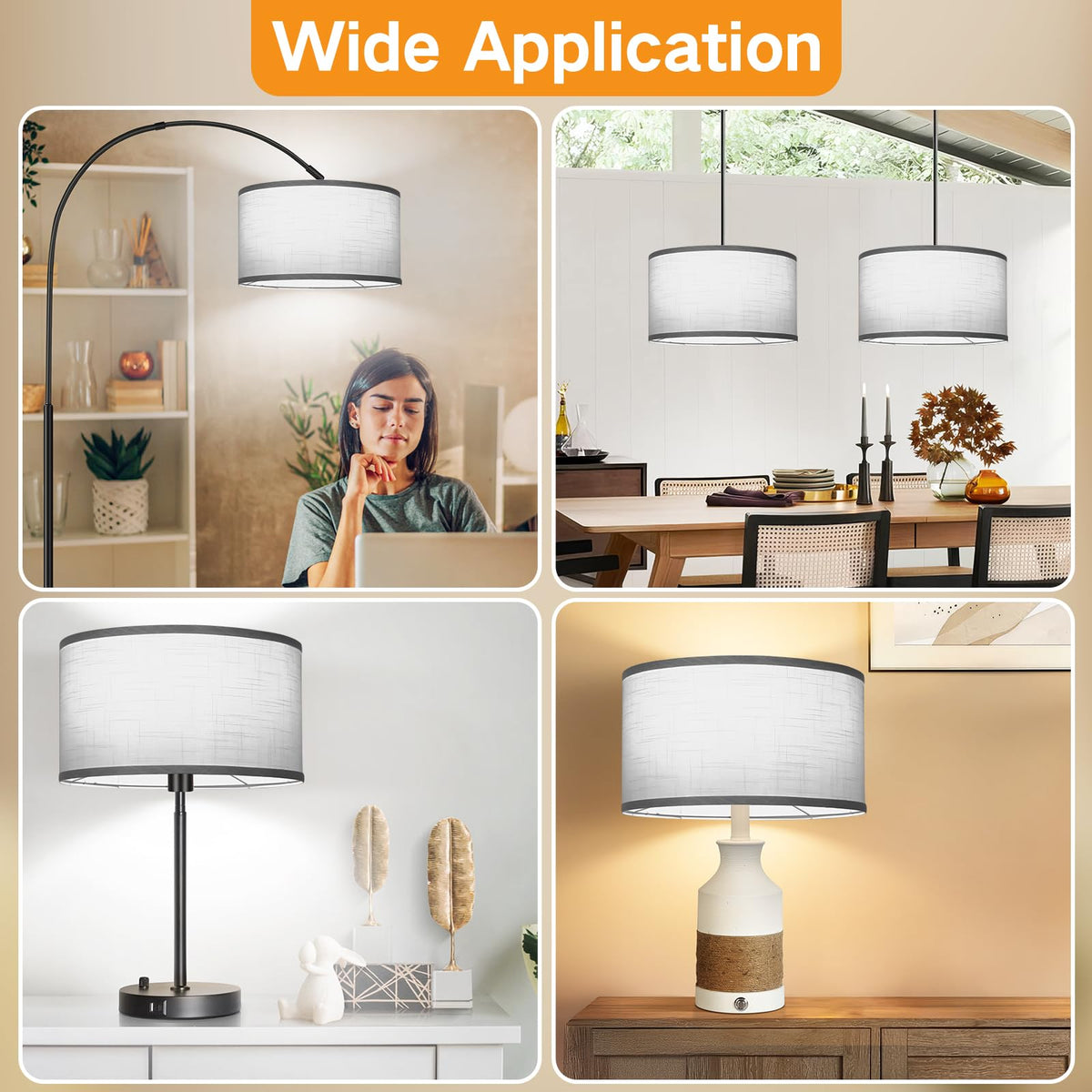 OUTON Beige Large Drum Lamp Shades for Floor Lamps, 17.5" Top x 17.5" Bottom x 10" High, Easy to Assemble, Replacement Linen Lampshades for Table Lamps & Bedside Lamps (1.65" Spider)