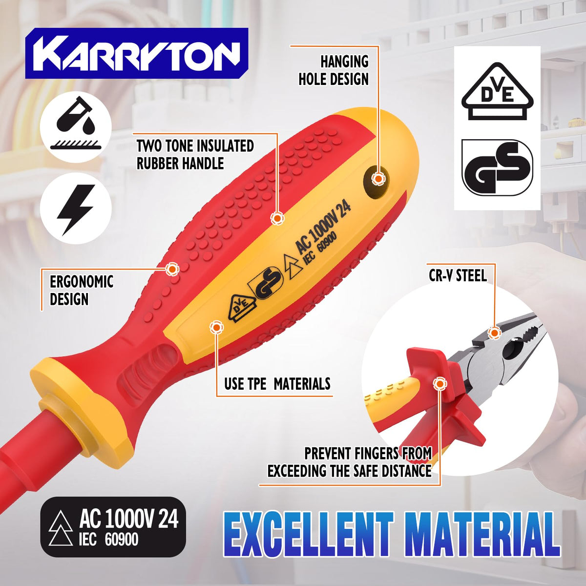 KARRYTON 14PCS 1000V Insulated Electrician Tool Set