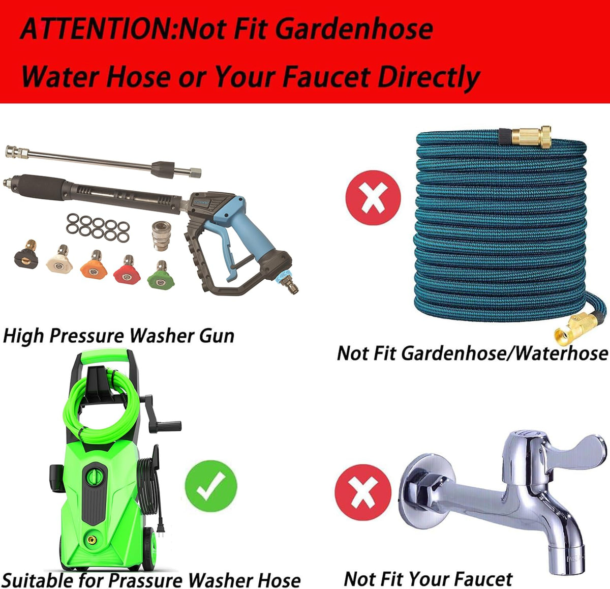 GDHXW Adjustable High Power Pressure Washer Gun with Swivel,with 2 Extension Wand 5 Nozzle10 O-Rings Thread Adapter 5000 PSI For Pressure Washer