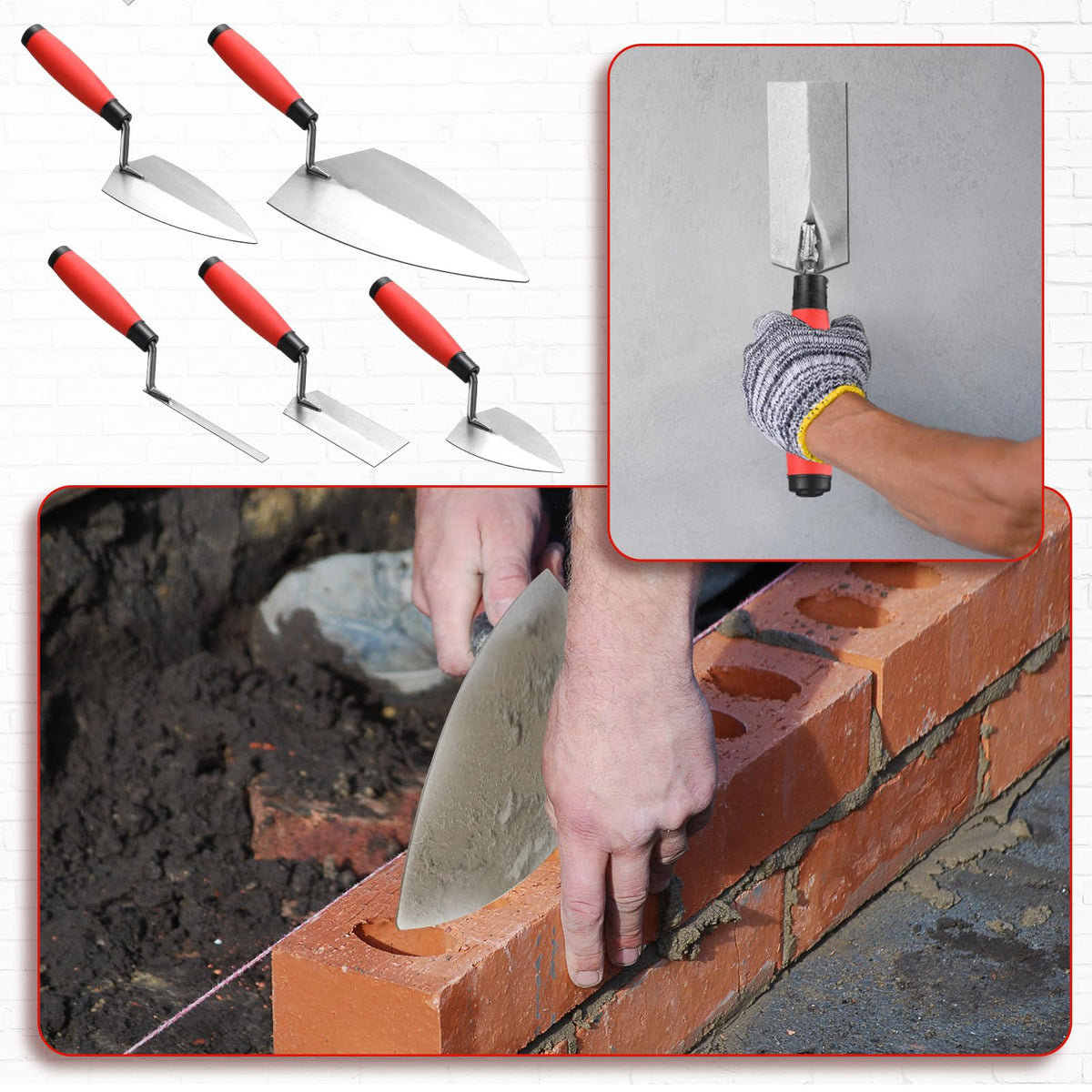 Lasnten 6 PCS Masonry Hand Tool Set 11" x 5-1/2" Philadelphia Brick Trowel