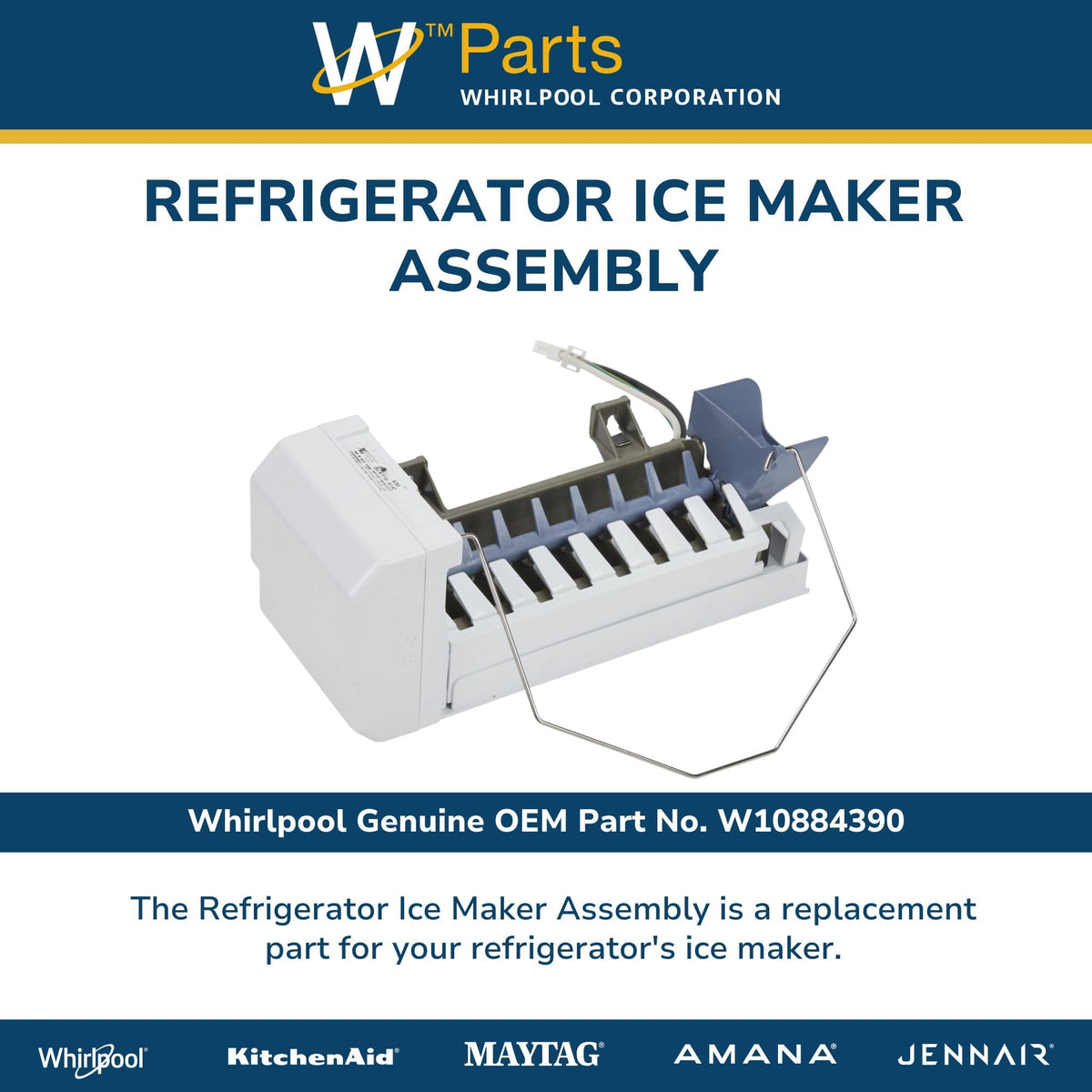 Whirlpool W10884390 Genuine OEM Refrigerator Ice Maker Assembly Replacement Part - Replaces W10377152, W10469286, WPW10377152, WPW10469286 and W10793298