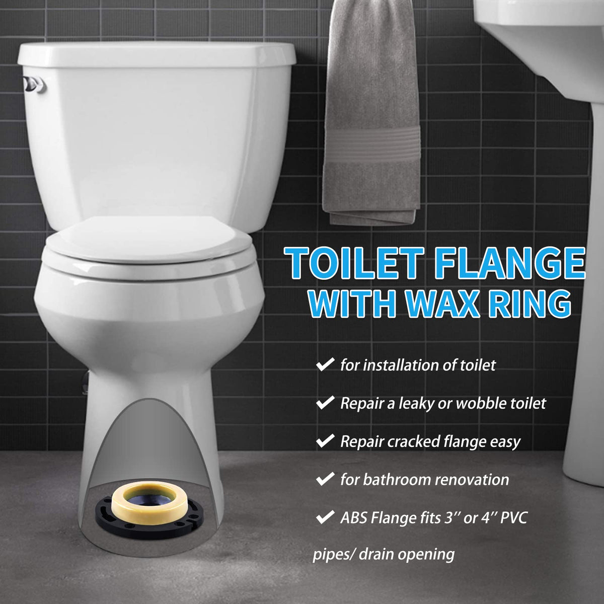 MENNTY Toilet Flange with Wax Ring Kit for 3 or 4 Inch Pipes