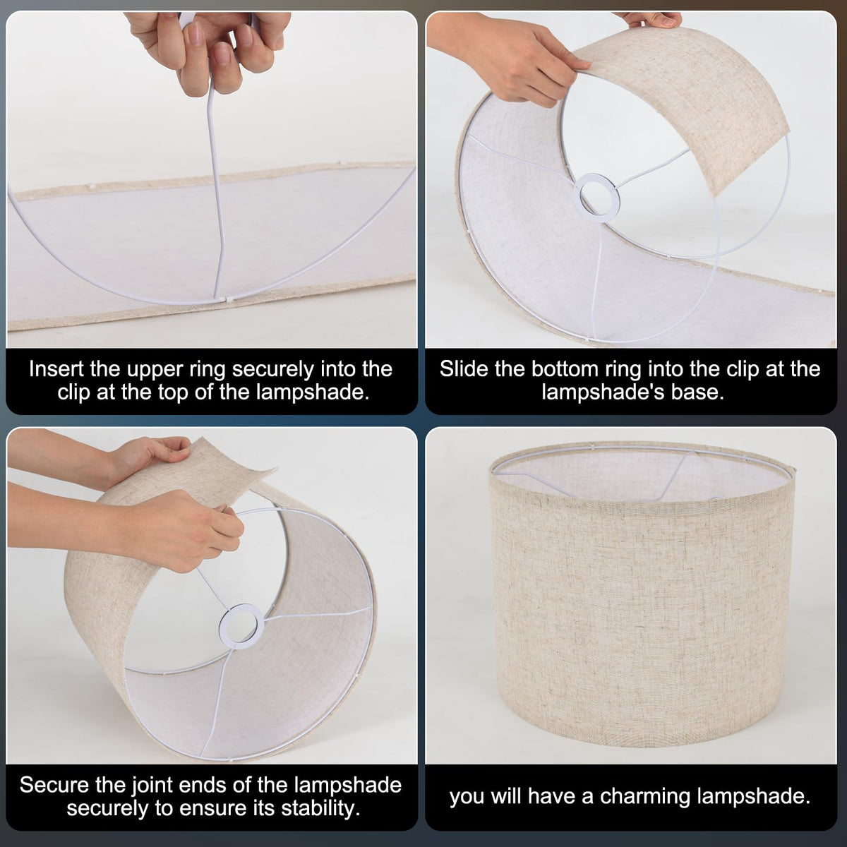 Beige Lamp Shade, Large Drum Lampshade 13''Top X 13'' Bottom X 10'' High, Replacement Lamp Shade Natural Linen Hand Crafted for Table Lamps Floor Lamps Chandelier Lamp, Easy Assembly Required